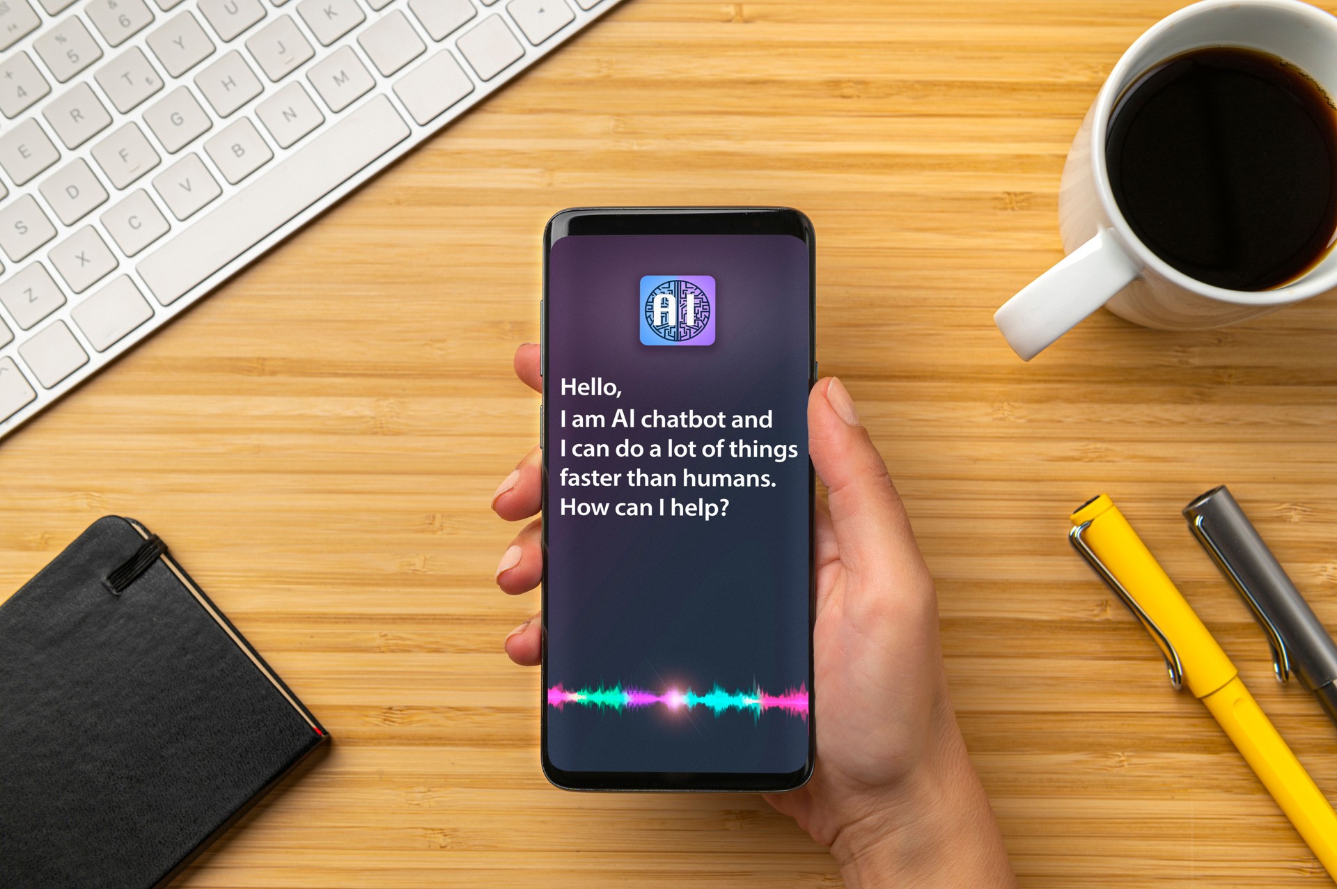AI chatbot on smart phone screen
